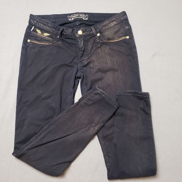 Robin's Jeans Gold And Black Fade Gold Wings Womens Sz 30 Skinny - Picture 8 of 16